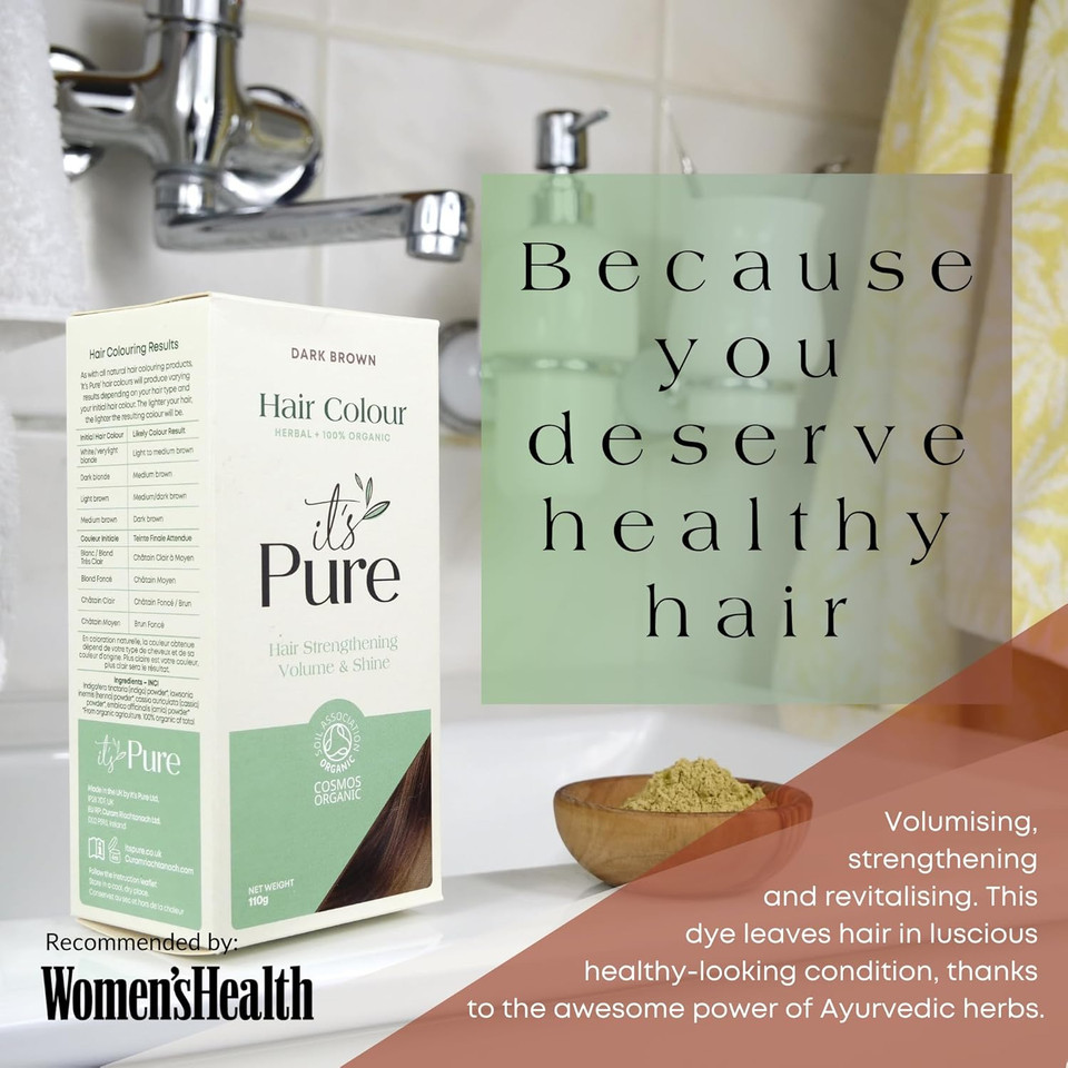 It's Pure Organic Henna Hair Dye in Henna Red | Permanent 100% Natural, Vegan, & Gluten Free | PPD Free Hair Dye, Ammonia Free, Resorcinol Free, & Peroxide Free | Volumising & Strengthening |