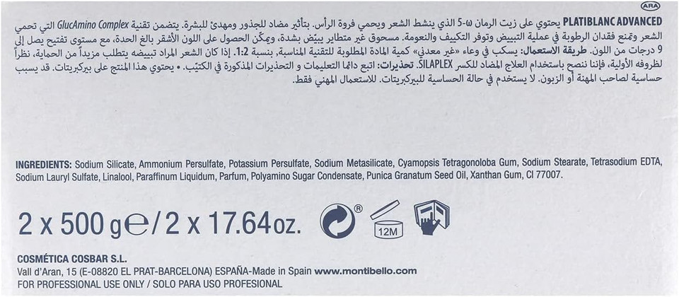 Montibello platiblanc advance extreme blond deco 9 levels 2x500g