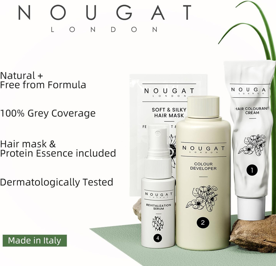 NOUGAT London Natural Black Natural Permanent Hair Dye Kit,Dermatologically Tested, Ammonia & Alcohol Free, 100% Grey Coverage, Hair Mask & Essence included, Long Lasting NOUGAT London Natural Black Natural Permanent Hair Dye Kit,Dermatologically Tested, Ammonia & Alcohol Free, 100% Grey Coverage, Hair Mask & Essence included, Long Lasting