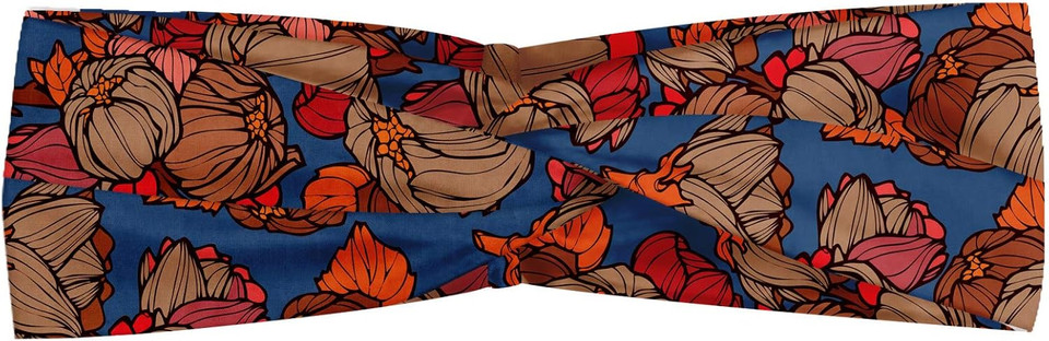 ABAKUHAUS Floral Headband, Funk Art Style Onion Flowers Pattern in Pastel Tones Modern Boho Print Artwork, Elastic and Soft Women's Bandana for Sports and Everyday Use, Blue and Brown ABAKUHAUS Floral Headband, Funk Art Style Onion Flowers Pattern in Pastel Tones Modern Boho Print Artwork, Elastic and Soft Women's Bandana for Sports and Everyday Use, Blue and Brown