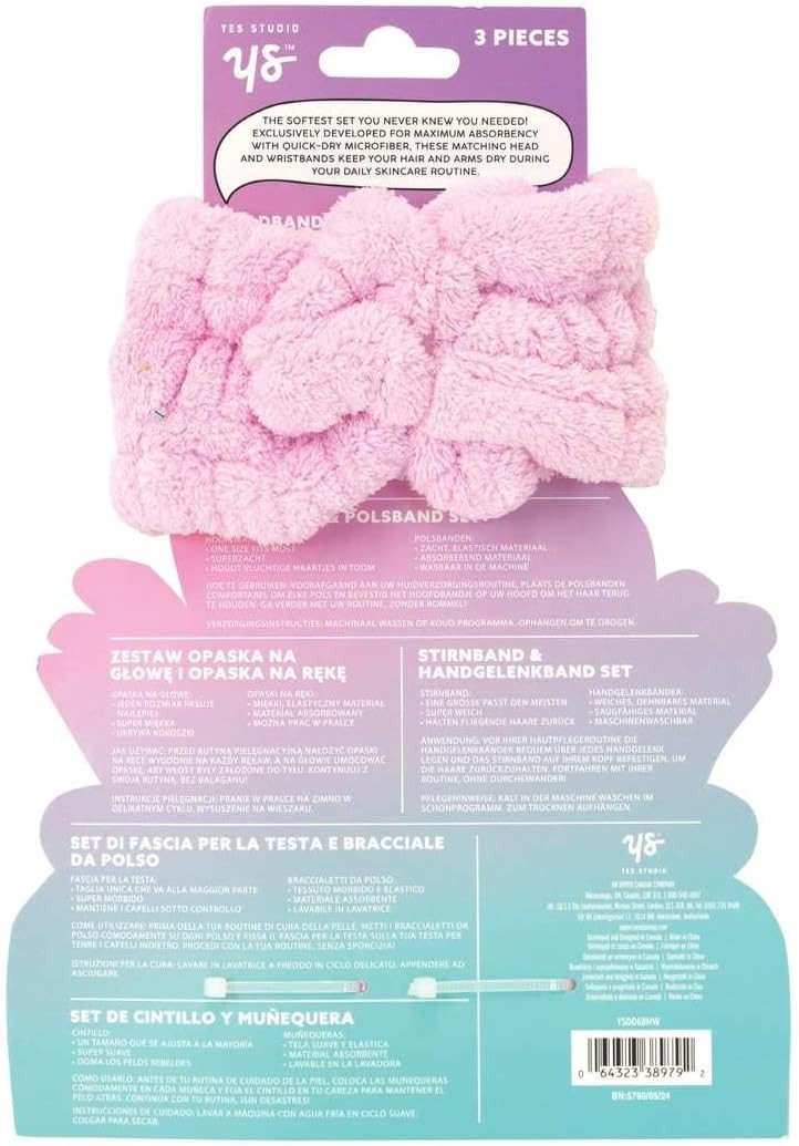 Yes Studio Make-Up Headband & Wristband Set Pink Extra Soft