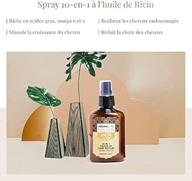 Arganicare | Castor Range | 10-IN-1 RINSE-FREE REPAIR SPRAY | Castor | Eliminates Frizz & Prevents Split Ends | Shiny Effect | High Hydration | All hair types | 400mL