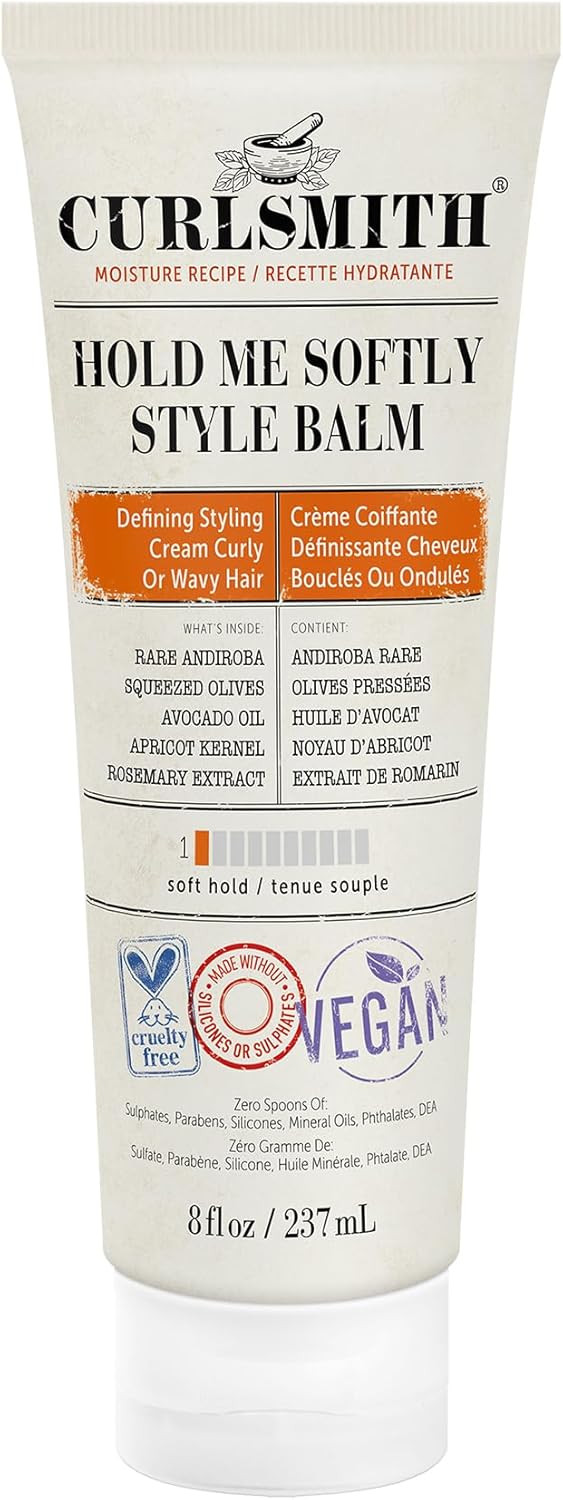Curlsmith - Hold Me Softly Style Balm - Vegan Soft Hold Styling Cream for Wavy and Curly Hair, Natural Look (237ml)