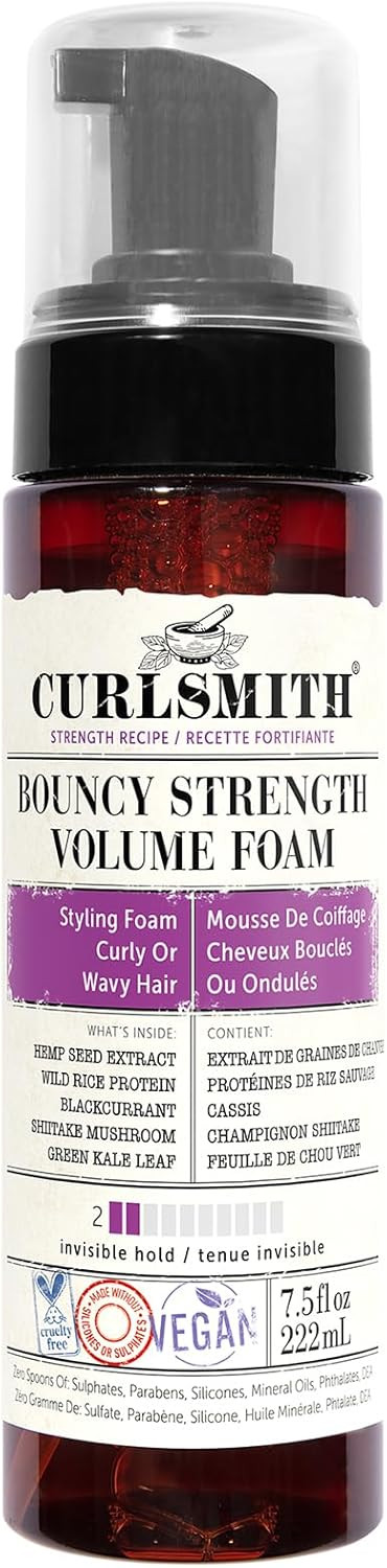 Curlsmith - Bouncy Strength Volume Foam, Styling Foam for Curly & Wavy Hair, Light Hold (222ml)