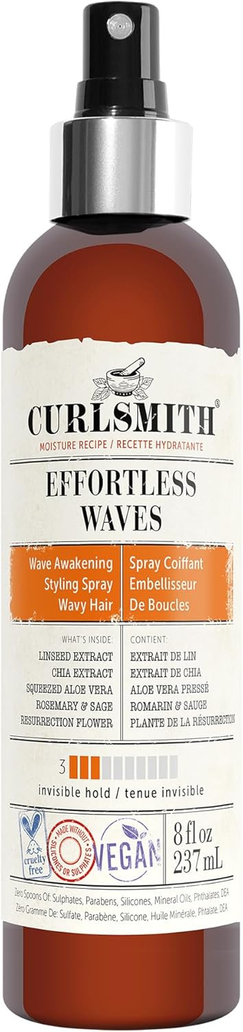 CURLSMITH - Effortless Waves Styling Spray, Lightweight and Moisturising, Reduce Frizz, Natural Look, For Wavy and Curly Hair, Vegan (237ml)