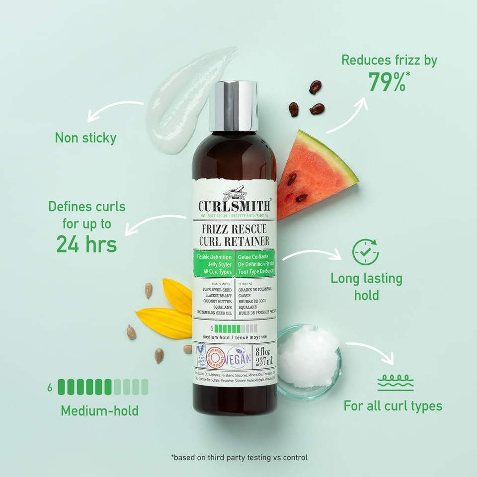Curlsmith - Frizz Rescue Curl Retainer, Jelly Hair Styler, Non-Sticky, Frizz Control, Humidity Protection, For All Curl Types, Vegan, 237ml/8 fl oz