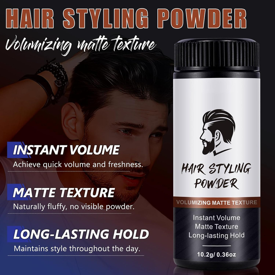 Hair Styling Powder for Men, Hair Texture Powder for Men, Natural Look Mens Styling Powder - Matte Texture Long-lasting Hold and Easy to Apply with No Oil or Greasy Residue, 10g