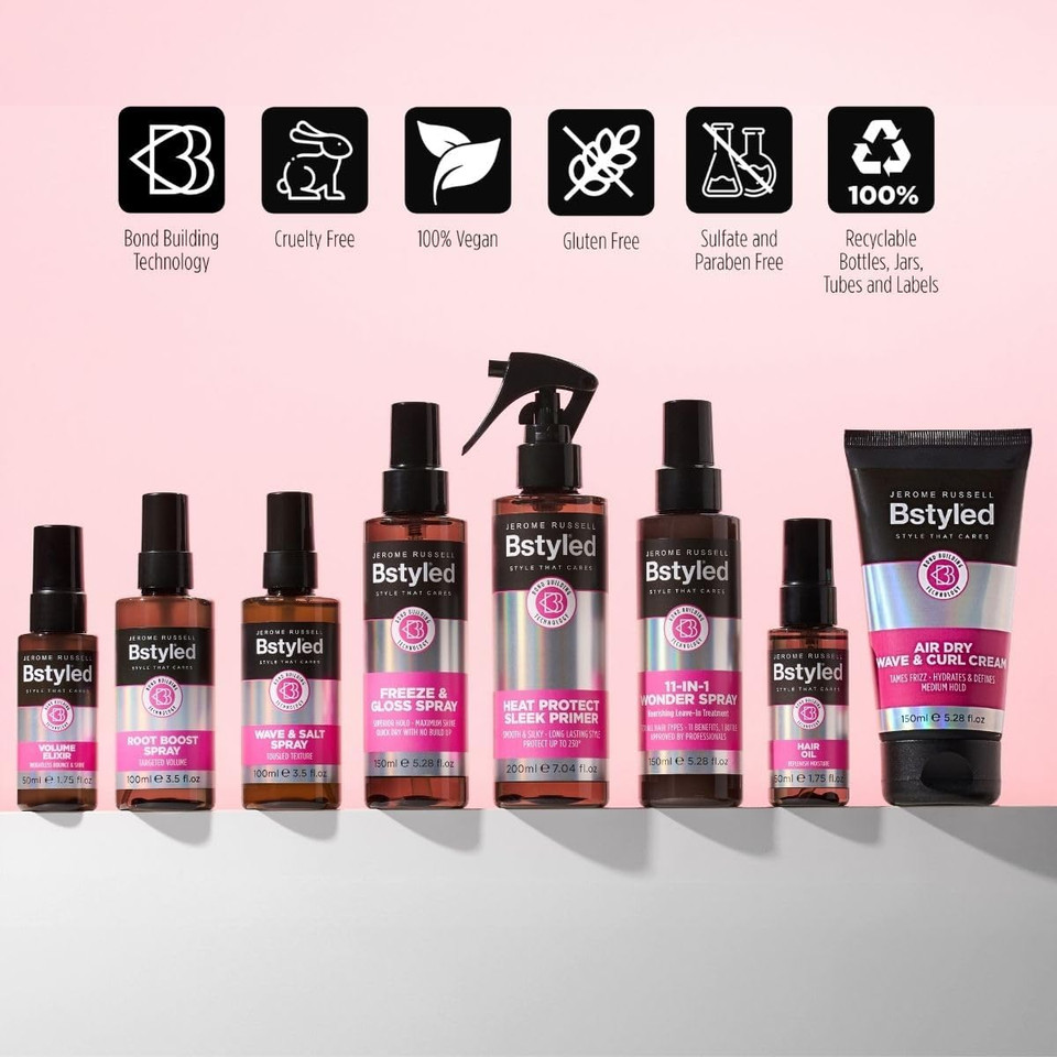 Jerome Russell BStyled Hair Oil - Protect & Moisturise Hair, Enriched with Marula Oil, UV Filters & Bond Building Technology, Vegan Friendly Hair Care, 50ml