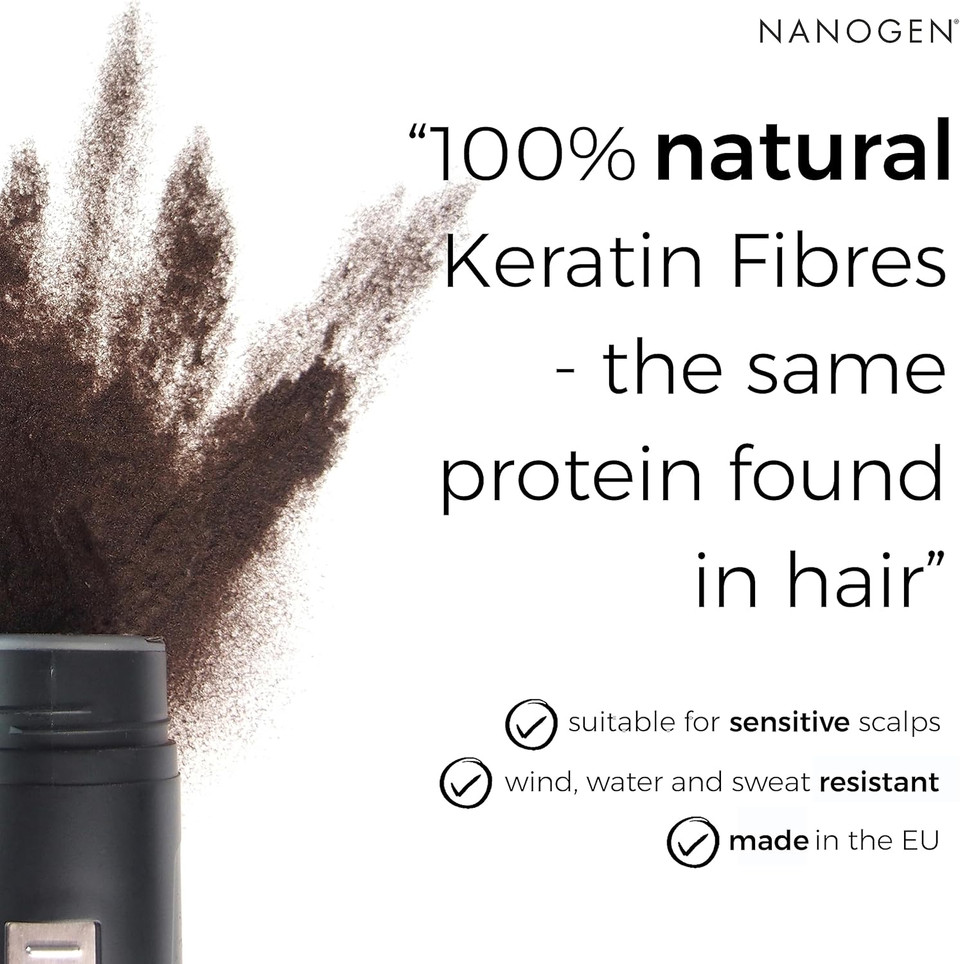 Nanogen Instant Thickening Hair Fibres - Medium Brown 30g - Natural Keratin fibers cover thinning hair, extensions, alopecia. Thicker, fuller hair instantly
