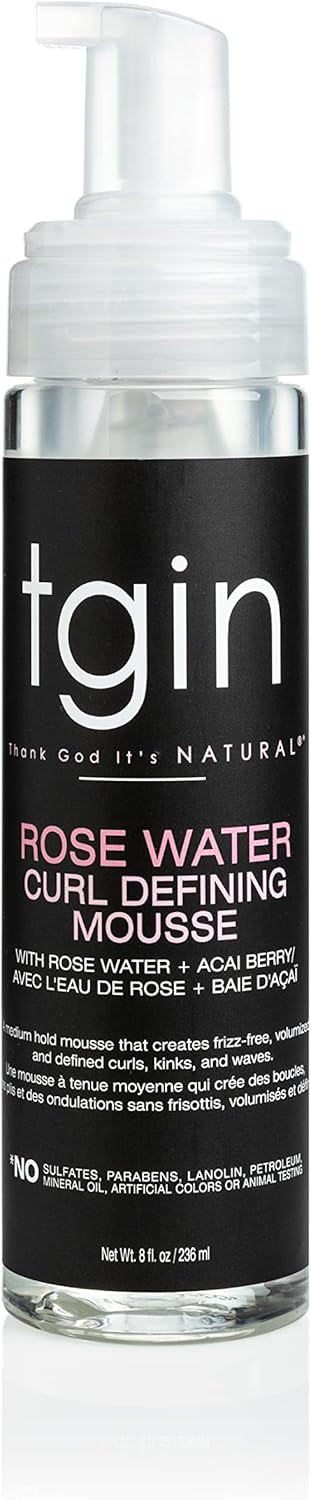 tgin Rose Water Defining Mousse for Natural hair - Curls - Waves - Low Porosity Hair - Fine hair