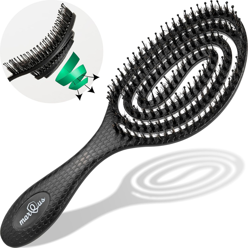 marQus Boar Bristle Hair Brush - Suitable for Every Hairtype with Extra Bristles - Made from Environmentally Friendly Bio-Plastic, Black marQus Boar Bristle Hair Brush - Suitable for Every Hairtype with Extra Bristles - Made from Environmentally Friendly Bio-Plastic, Black