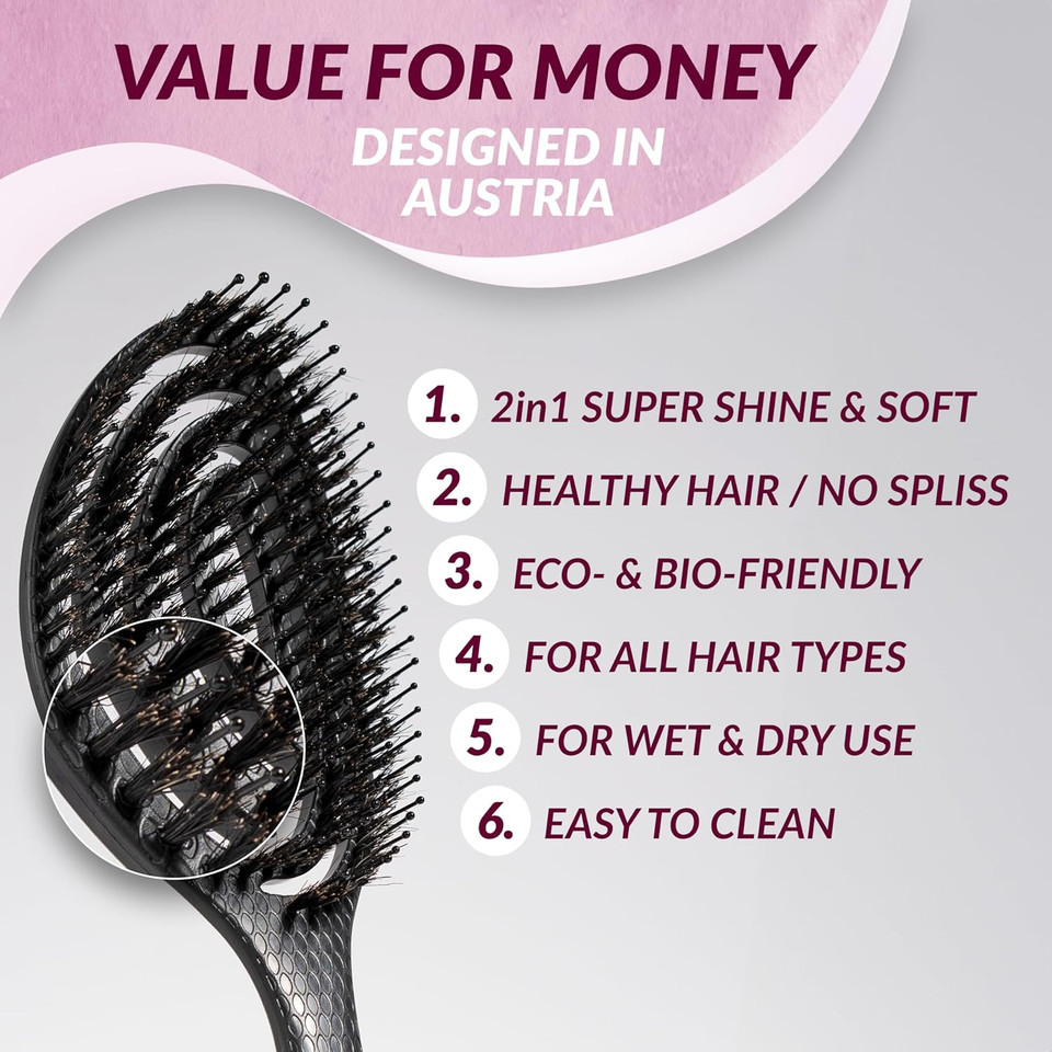 marQus Boar Bristle Hair Brush - Suitable for Every Hairtype with Extra Bristles - Made from Environmentally Friendly Bio-Plastic, Natural marQus Boar Bristle Hair Brush - Suitable for Every Hairtype with Extra Bristles - Made from Environmentally Friendly Bio-Plastic, Natural
