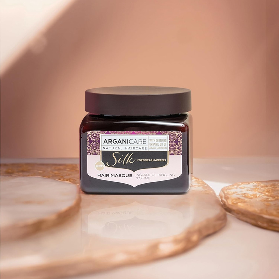 Arganicare | Silk Range | FORTIFYING MASK | Silk Protein | Hydrates and Nourishes Hair | Fight against Breakage | Shiny Effect | High Hydration | All hair types | 400mL