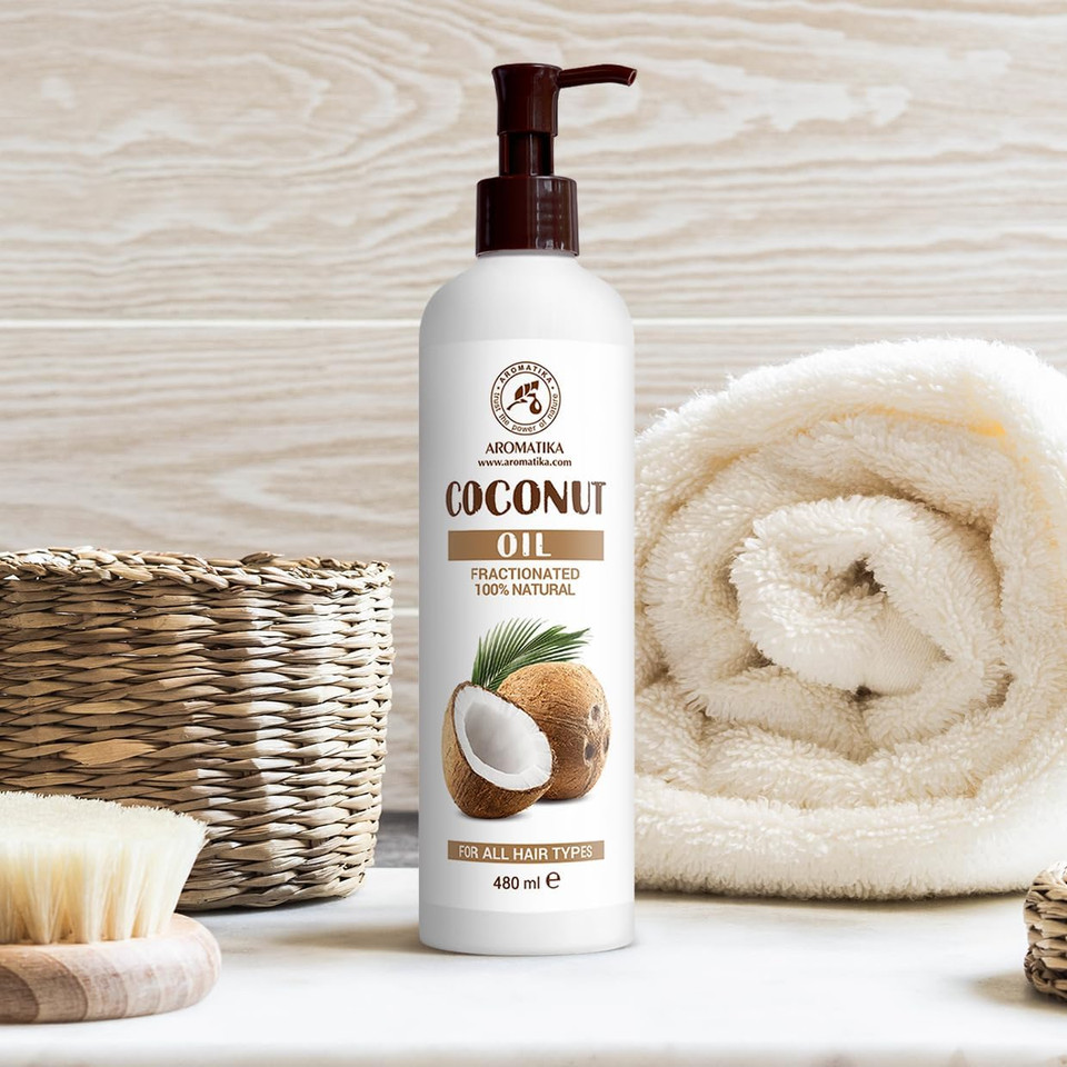 Fractionated Coconut Oil 480ml - 100% Pure & Natural Coconut Oils - Base Oil - Odorless - Intensive Hair Treatment for Hair - Beauty - Helps Grow Longer & Stronger