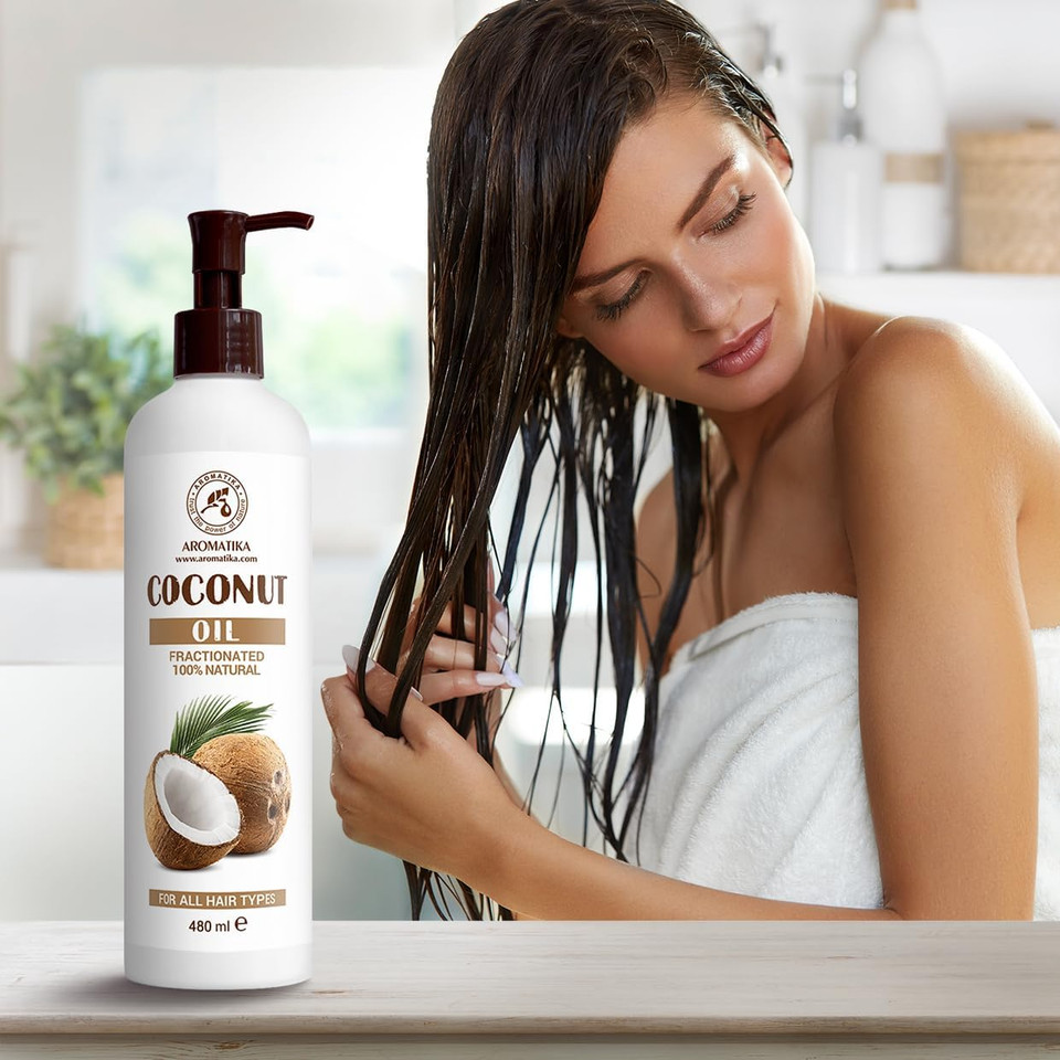 Fractionated Coconut Oil 480ml - 100% Pure & Natural Coconut Oils - Base Oil - Odorless - Intensive Hair Treatment for Hair - Beauty - Helps Grow Longer & Stronger