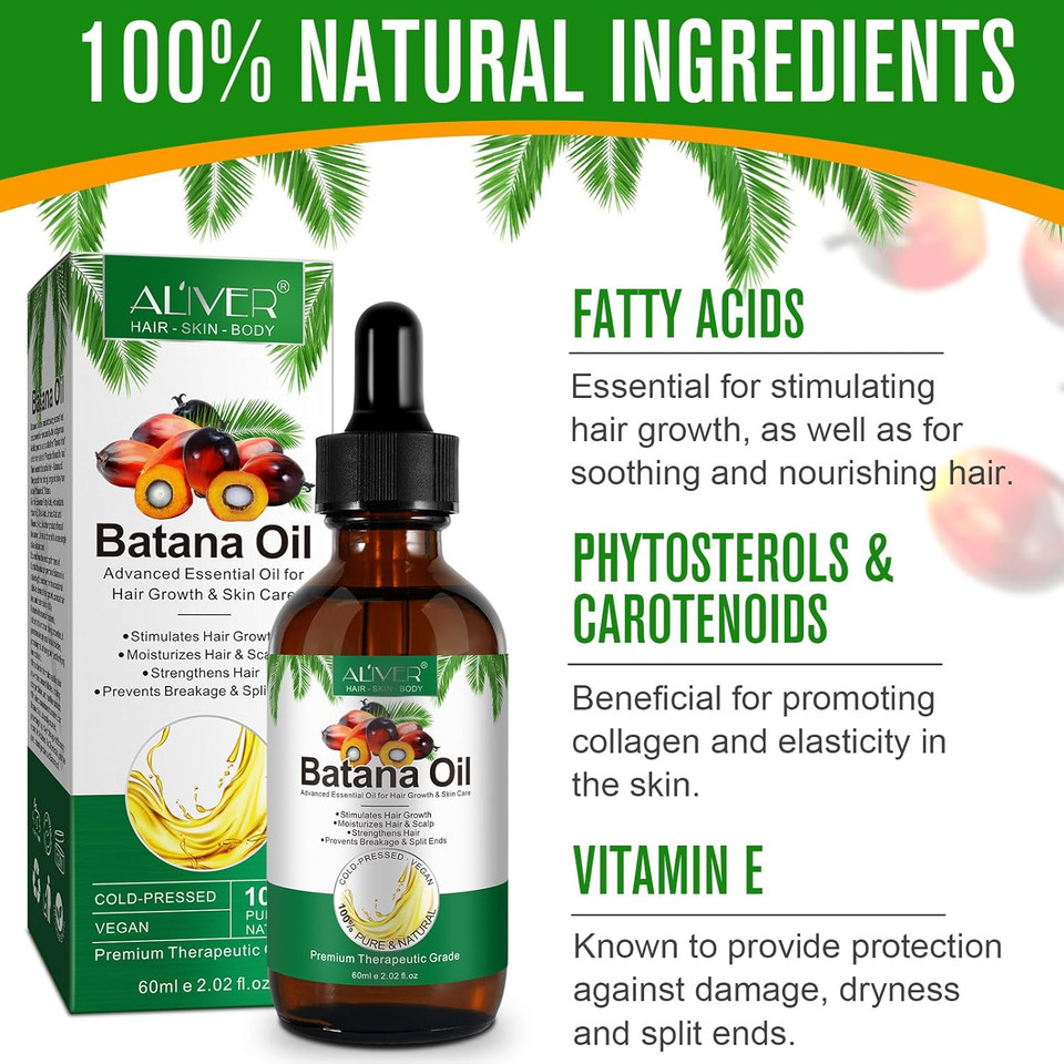 Batana Natural Oil for Hair Growth - Repairs Damaged Hair, Thicker Fuller Hair, Face & Body Massage Oil