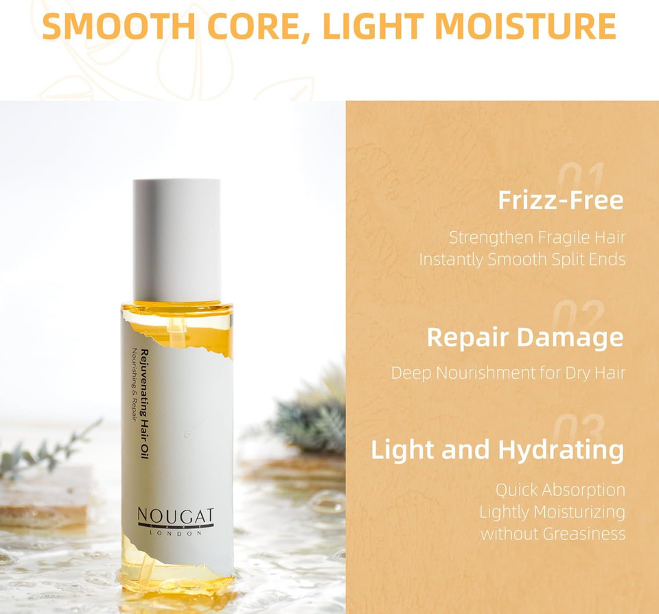 NOUGAT London Rejuvenating Hair Oil, Deep Moisturizing, Non-Greasy, Instantly Smooth and Lustrous Hair, Moroccan Oil & Marula Oil, Long lasting,Suitable For All Hair Types,Prevents Hair Loss