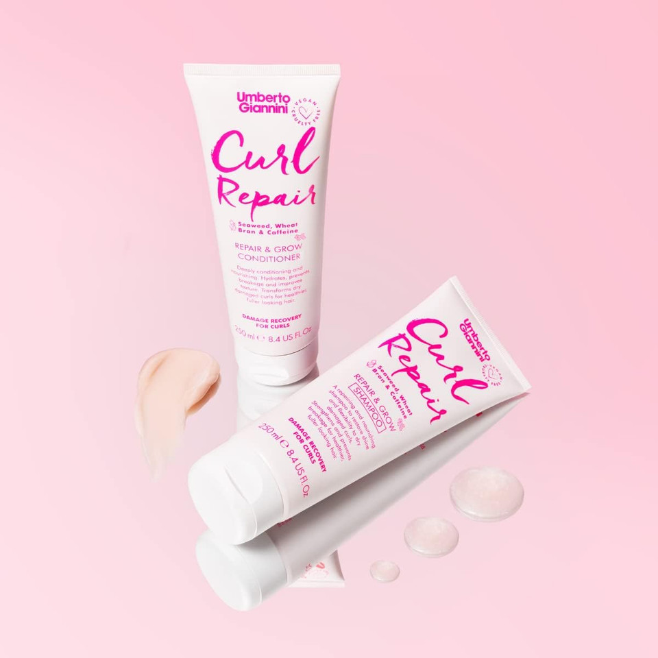 Umberto Giannini Curl Repair Shampoo, Conditioner & Mask Set, Vegan & Cruelty Free Growth Formula with Seaweed, Wheat Bran & Caffeine Curl Repair Kit