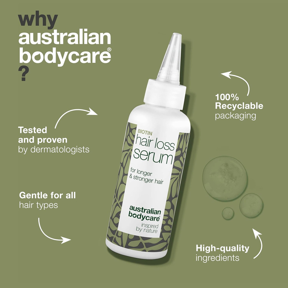 Hair loss serum 100ml | Leave in scalp serum for hair loss | Stimulates hair growth, Great for slow growing hair | With Caffeine & Capilia Longa | Australian Bodycare