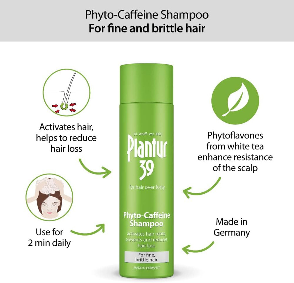 Plantur 39 Caffeine Shampoo Prevents and Reduces Hair Loss 2x 250ml | For Fine Brittle Hair | Unique Galenic Formula Supports Hair Growth | Women Hair Care Made in Germany