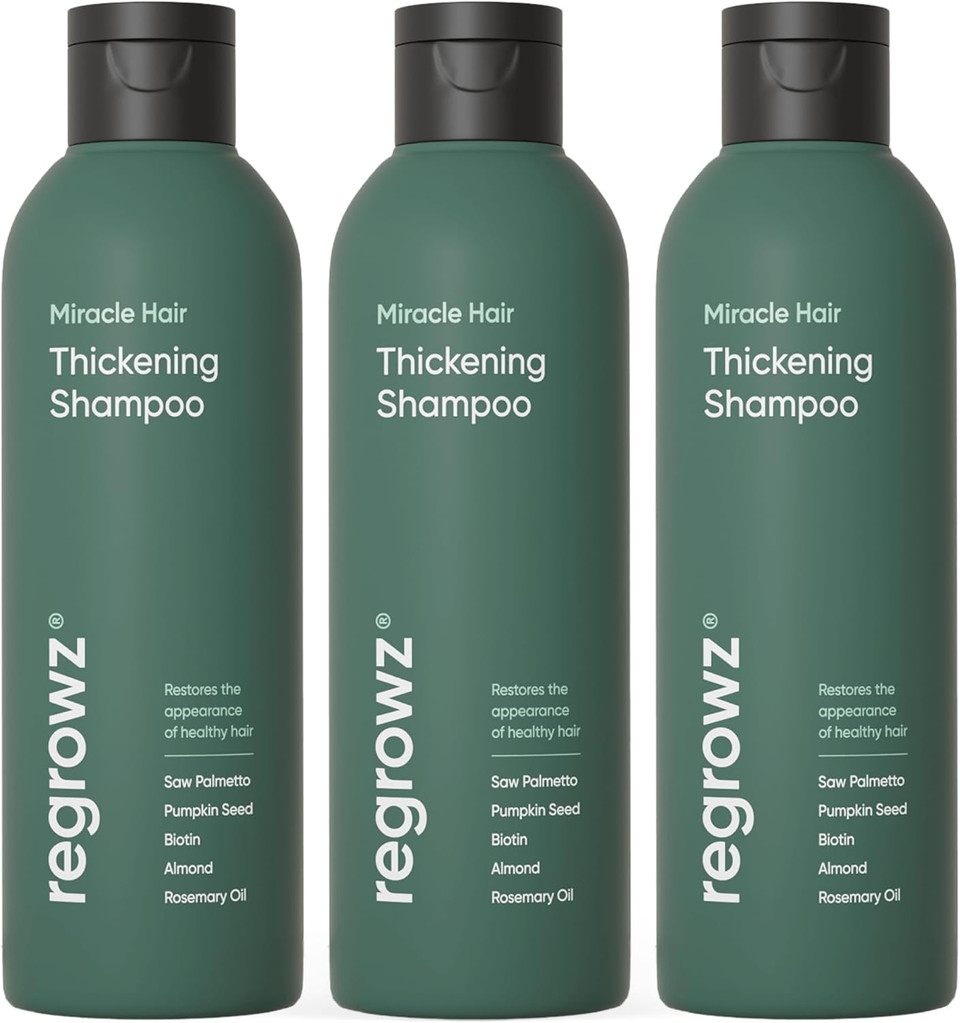 Regrowz Miracle Hair Thickening Shampoo  3x 225ml  Organic Biotin & Rosemary Oil natural Hair Loss Treatment for Men & Women- rosemary shampoo for hair growth- DHT blocker shampoo