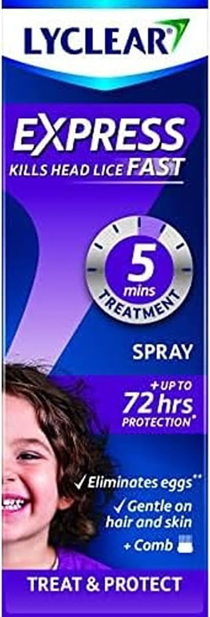 Lyclear Express Treat & Protect Spray - Kills Head Lice & Eggs  Effective in Just 5 minutes on Head Lice & Helps Protect for up-to 72 hours*  100ml Spray Format