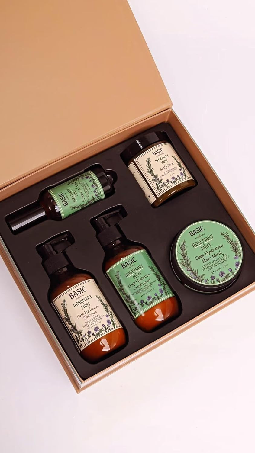 Affosentials 5-Step Rosemary Mint Hair Care Set | Sulphate-Free Shampoo, Conditioner, Hair Mask, Scalp Scrub & Oil | Deep Hydration & Hair Growth | Luxurious Gift for Men & Women