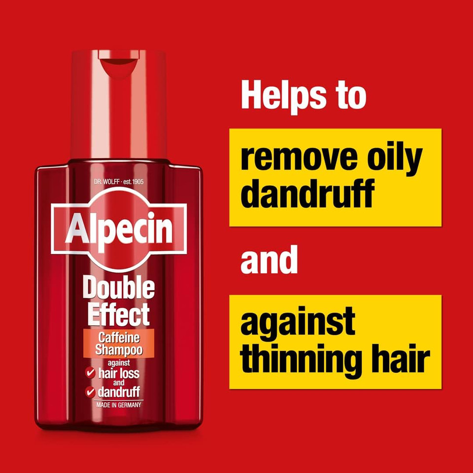 Alpecin Double Effect Shampoo 3x 200ml | Anti Dandruff and Natural Hair Growth Shampoo | Energizer for Strong Hair | Hair Care for Men Made in Germany