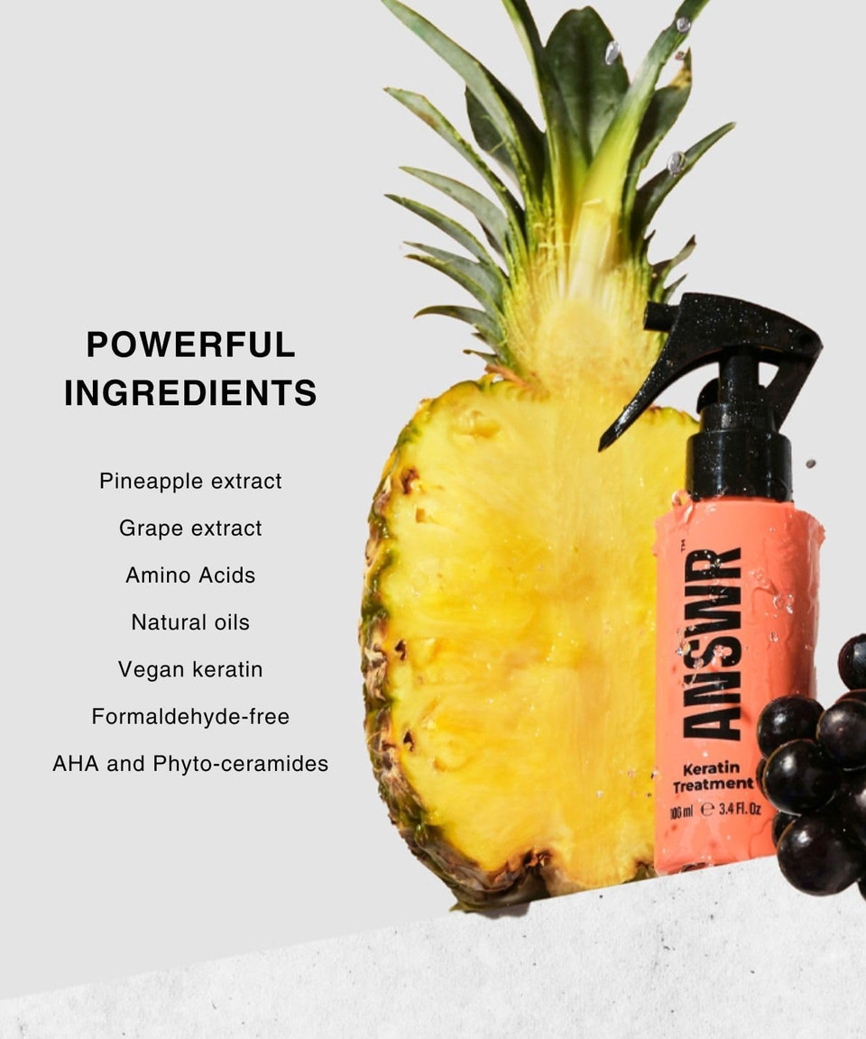 ANSWR At-home Keratin Treatment Kit - Vegan Shampoo & Conditioner Set Frizz-free Hair For 3 Months - Salon Quality Smoothing hair treatment Growth and Thinning Hair, 89% Natural - 3x100ml