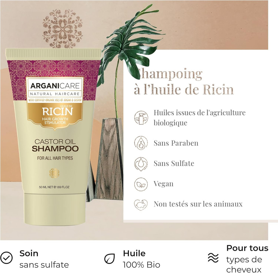 ARGANICARE | Ricin range | Strengthening Mask 500 ml + Shampoo 50 ml | With organic castor oil | Hair care | Feed | Reinforce | Moisturises | All hair types