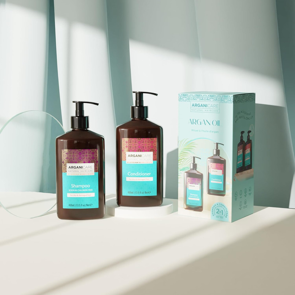 ARGANICARE | Argan Shampoo + Conditioner | Gently cleanses your hair | Revitalizes and strengthens | Intense Hydration | Repairs and reinforces your hair | Made in France | 2x400ML