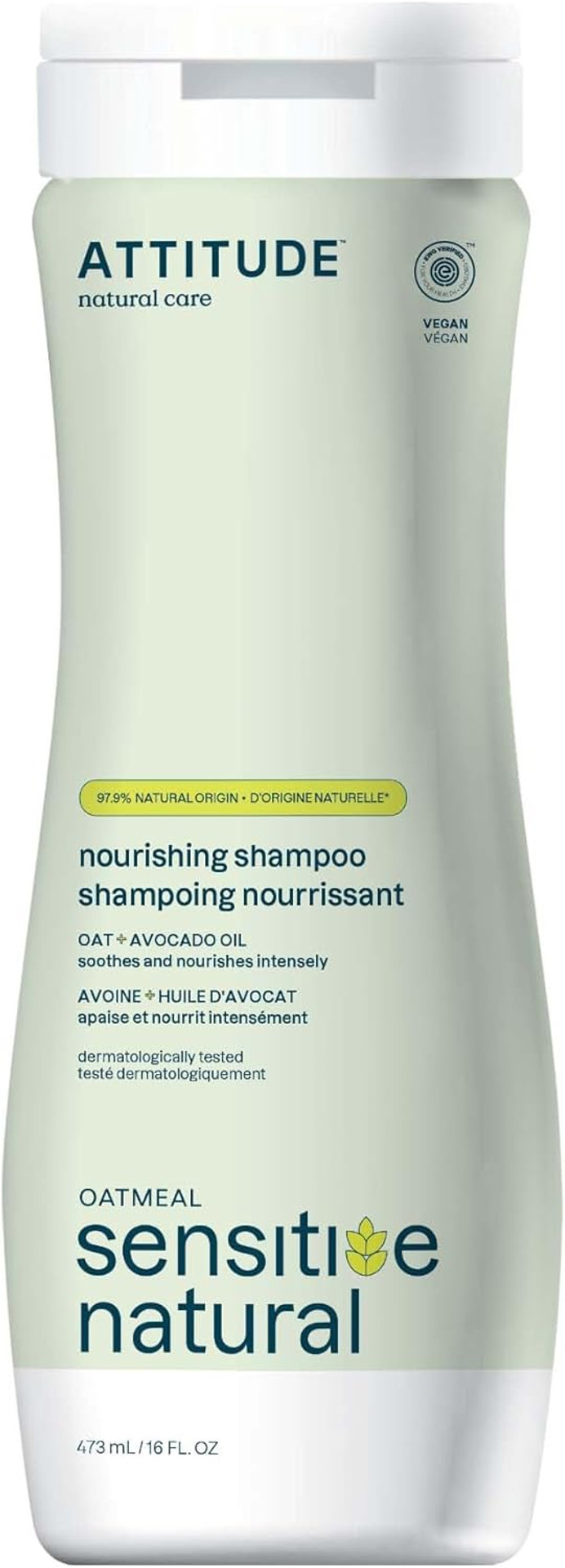 ATTITUDE Volume and Shine Hair Shampoo for Sensitive Dry Scalp, EWG Verified, Soothing Oat, For Thin Hair, Naturally Derived Ingredients, Vegan and Plant-Based, Unscented, 473 mL