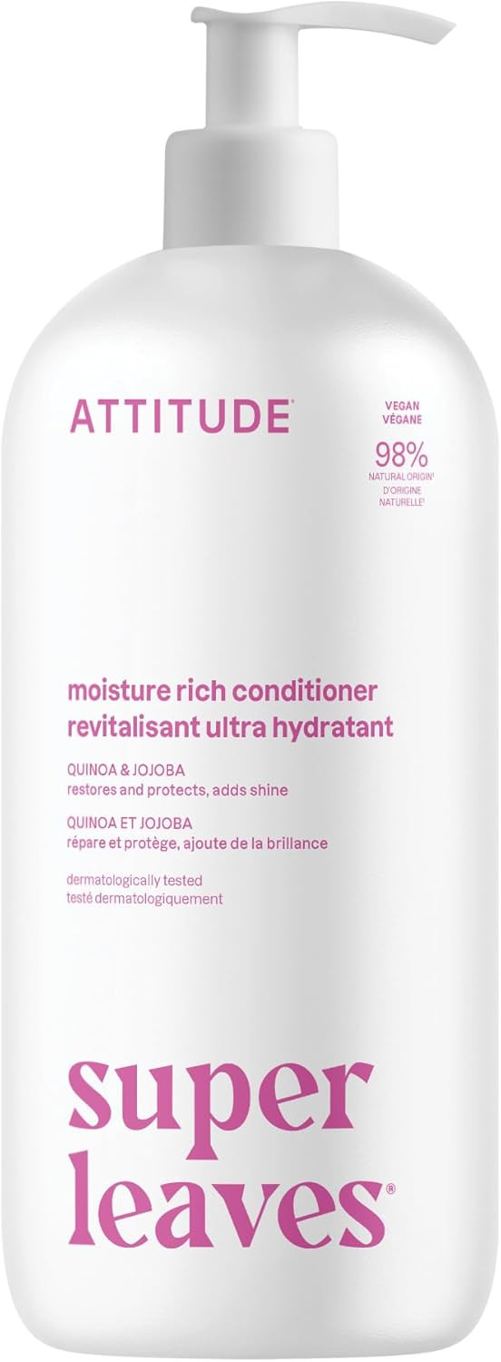 ATTITUDE Nourishing Hair Conditioner, For Dry and Damaged Hair, Naturally Derived Ingredients, Vegan Detangler, Dermatologically Tested, Grapeseed Oil and Olive Leaves, 946 mL