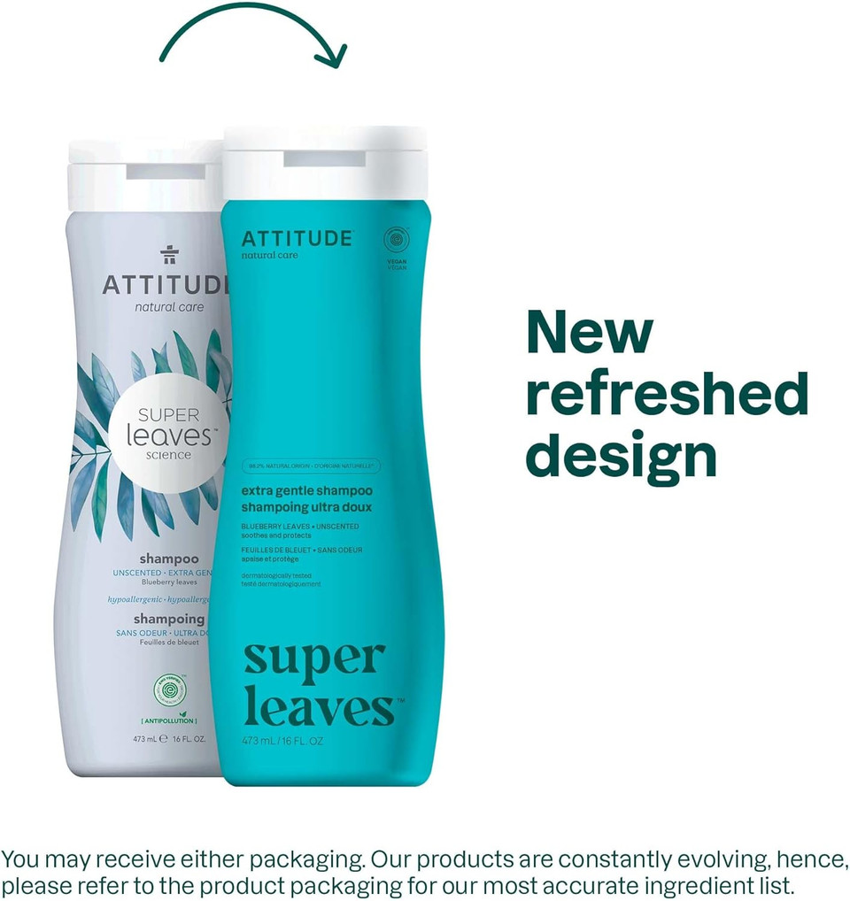 ATTITUDE Extra Gentle Hair Shampoo, EWG Verified, Soothes Dry Scalp, Naturally Derived Ingredients, Vegan and Plant Based, Unscented, 473 mL