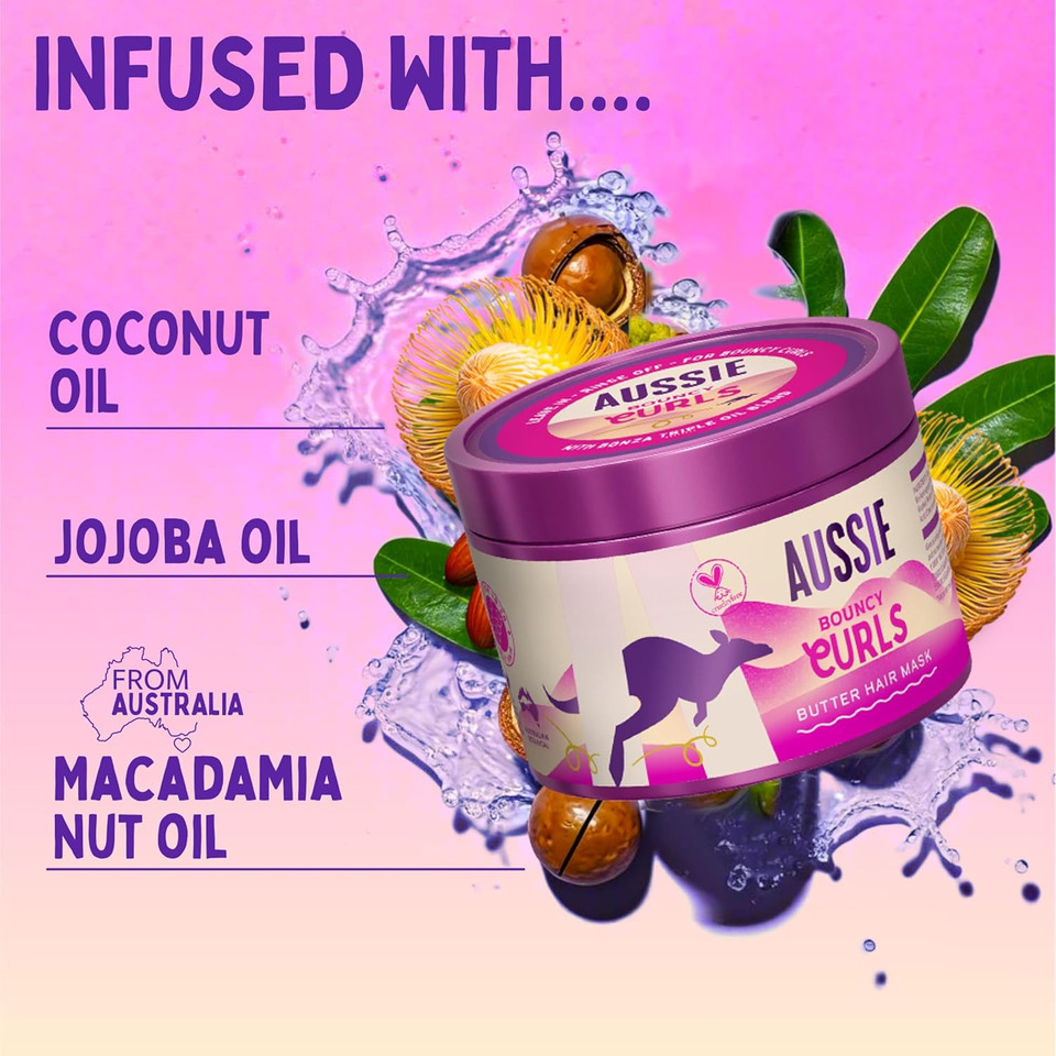 Aussie Bouncy Curls Butter Hair Mask 500ml to Detangle, Nourish and Deeply Moisturise Wavy and Curly Hair, Infused with Jojoba, Coconut and Australian Macadamia Nut Oils, Vegan and Cruelty-Free