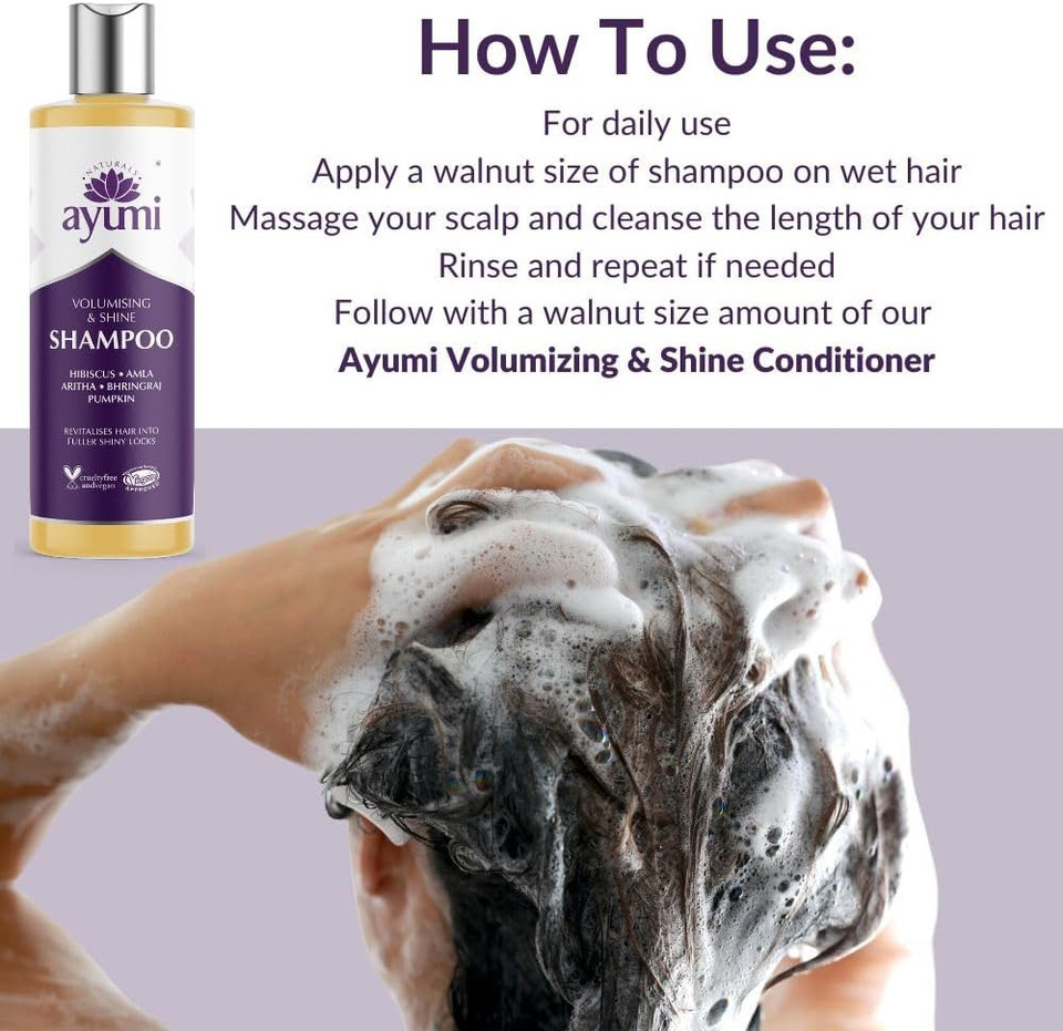Ayumi Volumising & Shine Shampoo | DHT Blocker Shampoo with Amla Extract | For Frizz Ease with Bergamot Oil | HydratingShampoo for Dry Scalp with Pumpkin | Women & MensShampoo | 2 x 250ml