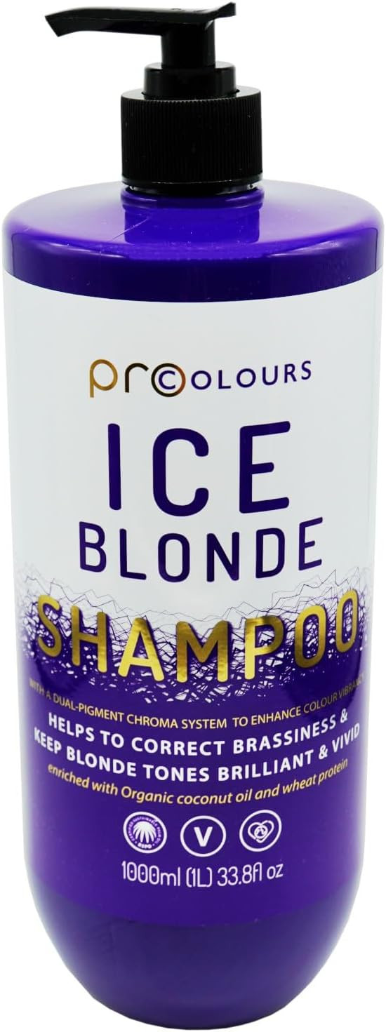 Pro Colours Ice Blonde Shampoo and Conditioner Set, 1000ml Each, Purple Toning, Brassiness Correction