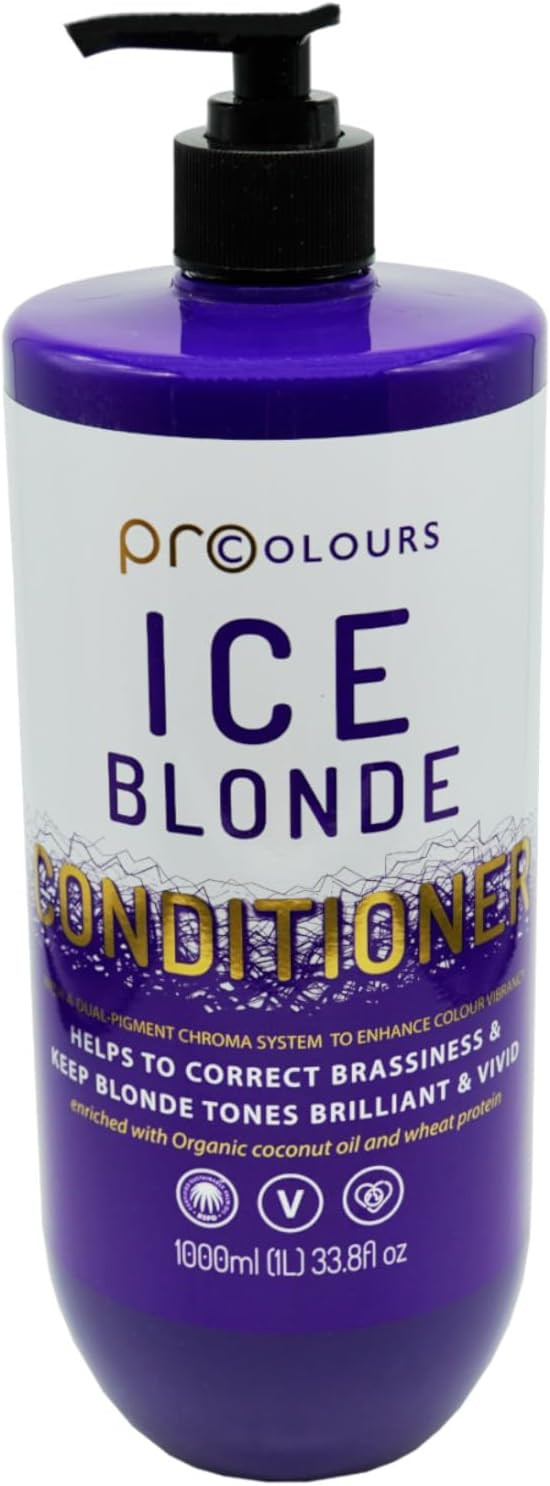 Pro Colours Ice Blonde Shampoo and Conditioner Set, 1000ml Each, Purple Toning, Brassiness Correction