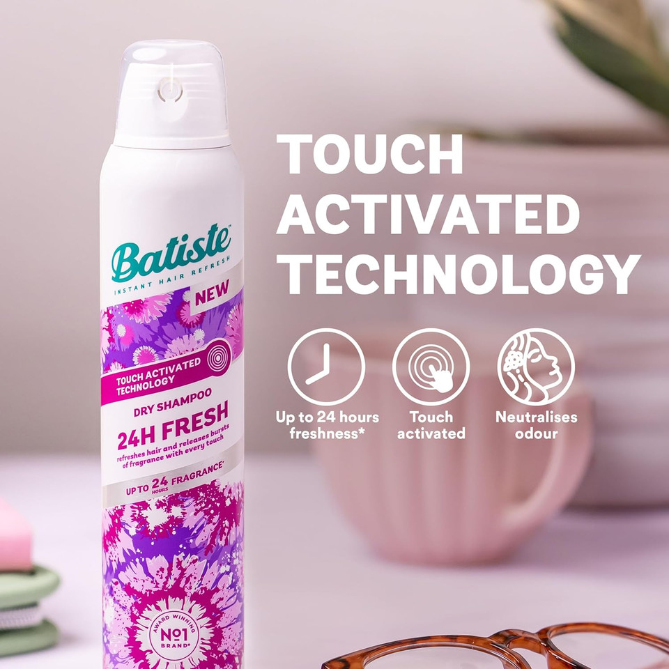 Batiste Dry Shampoo, 24H Fresh Waterless Shampoo, No Rinse Shampoo Hair Spray with Refreshing Fragrance, Touch Activated Dry Shampoo Spray, Vegan Friendly & Invisible, by Batiste Hair Care  200ml