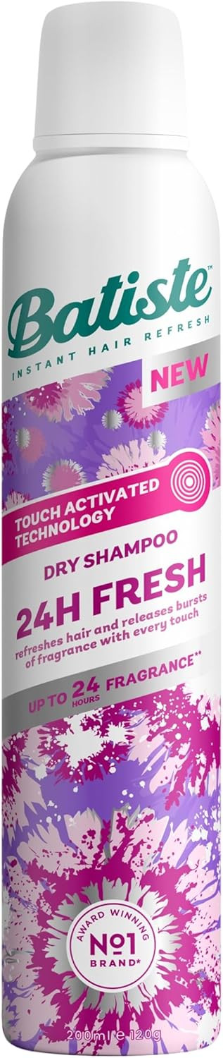Batiste Dry Shampoo, 24H Fresh Waterless Shampoo, No Rinse Shampoo Hair Spray with Refreshing Fragrance, Touch Activated Dry Shampoo Spray, Vegan Friendly & Invisible, by Batiste Hair Care  200ml