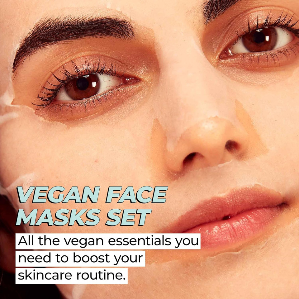 Vitamasques Vegan Face Sheet Masks Kit, 8-Pack - Collection Of Triple-Layer Sheet Facial Masks Made With Premium And Natural Ingredients To Boost Your Skincare Routine After Cleansing And Toning