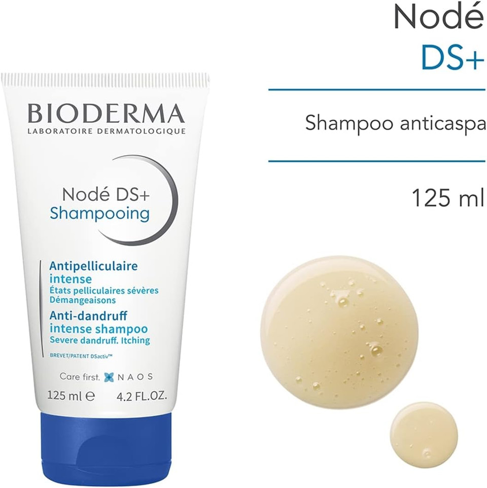 Bioderma Nodé DS+ Anti Dandruff Shampoo - Shampoo for Severe & Persistent Dandruff, Gently Cleanses & Soothes for Itching Relief, Hair Care for Sensitive Scalps, 125ml