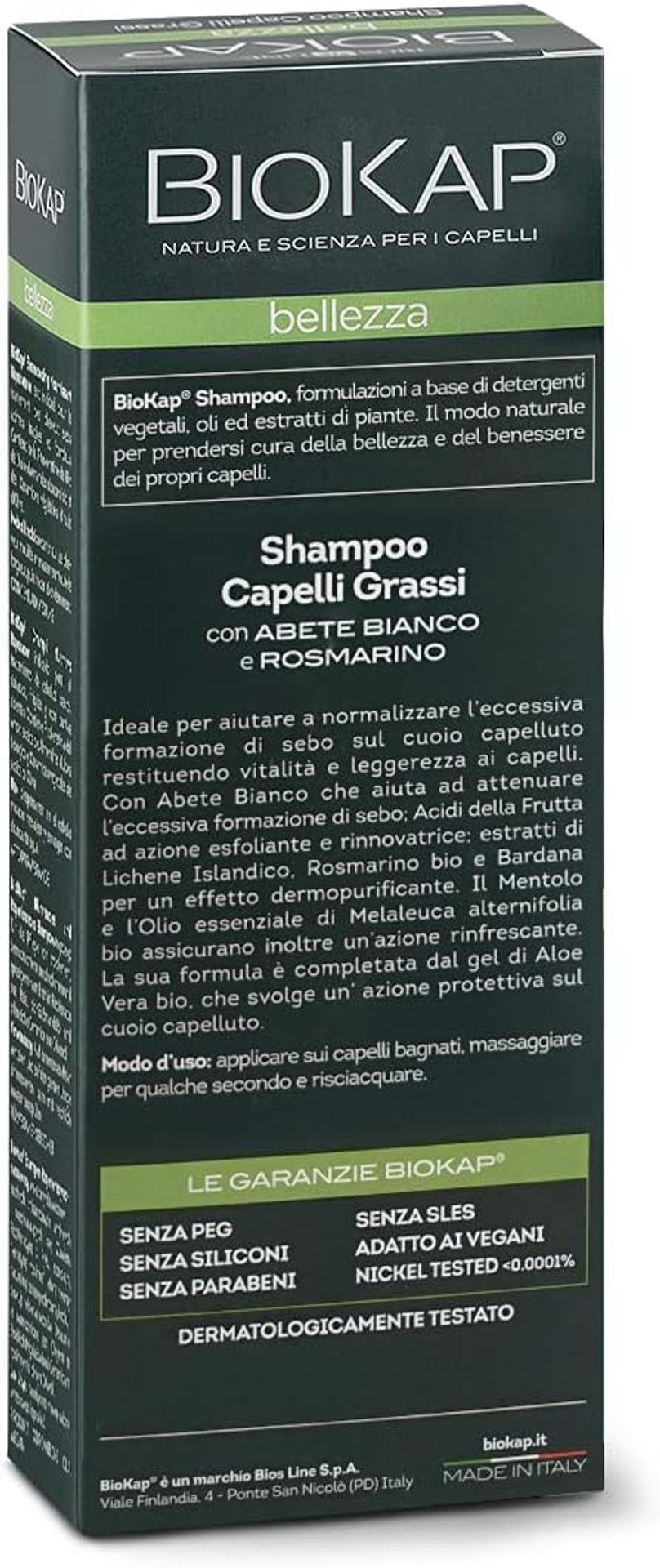 BIOKAP BELLEZZA Shampoo for Oily Hair 200 ml | for Fragranced Light and Soft Hair - Vegetable Active Ingredients - Silver Fir - Organic Rosemary - Icelandic Moss - Menthol - Vegan