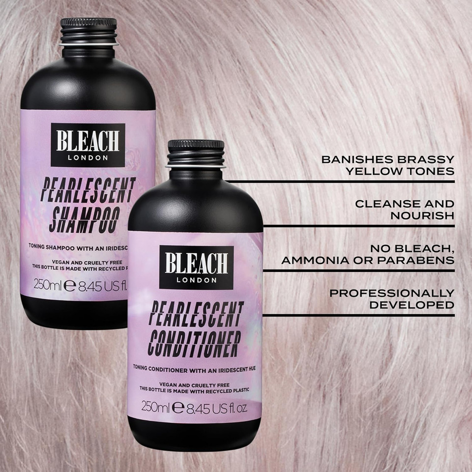 BLEACH LONDON - Pearlescent Shampoo 250 ml and Conditioner 250 ml - Purple shampoo and conditioner for a pearly blonde - 2 pack