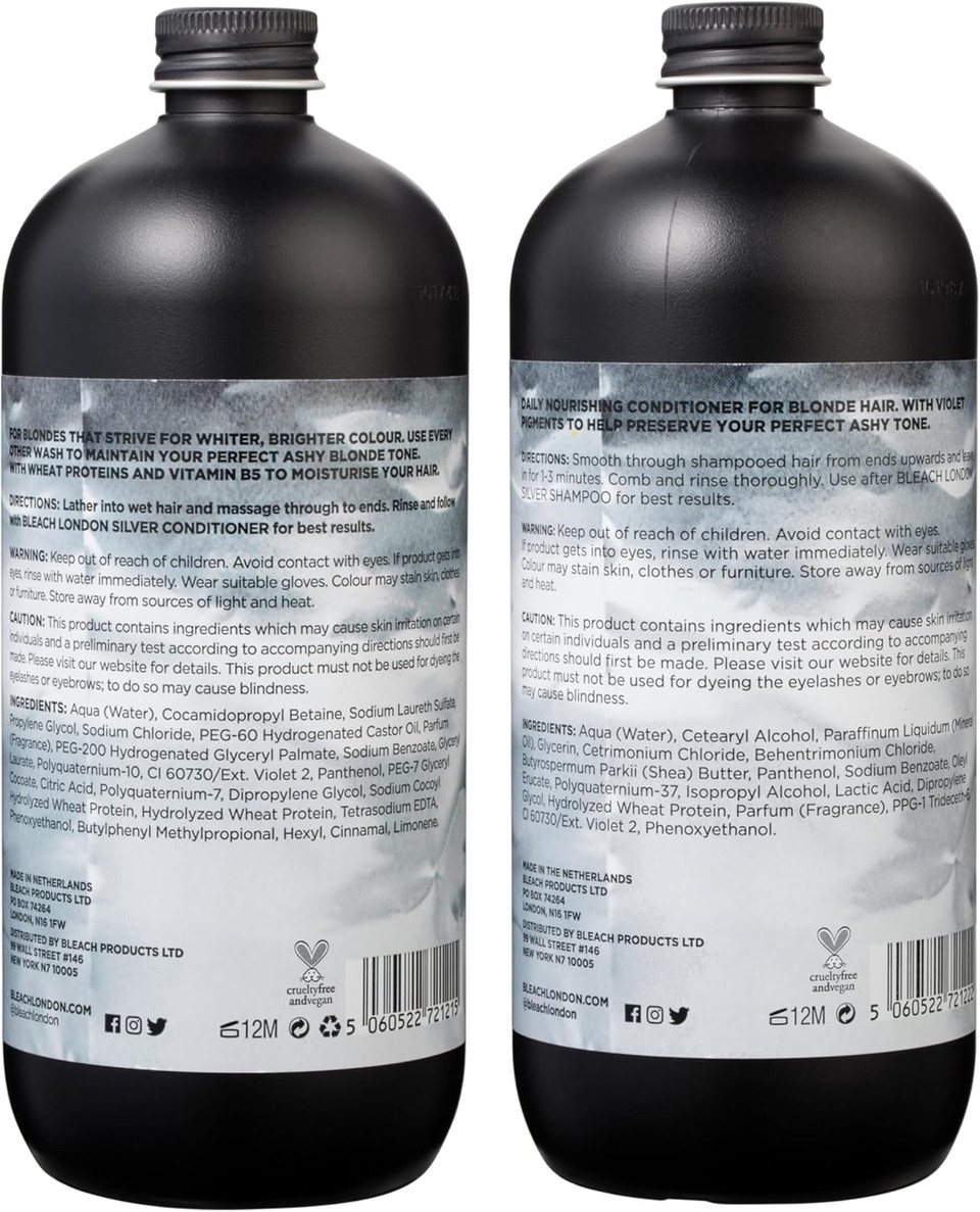 BLEACH LONDON - Silver Shampoo 500ml and Conditioner 500ml - Purple shampoo and conditioner for a cool, clean blonde - 2 pack