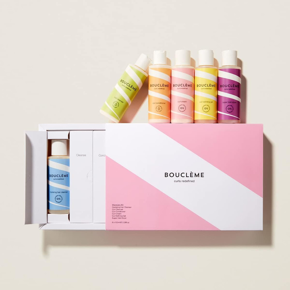 Bouclème Discovery Travel Kit 600ml - Ultimate Haircare Travel Gift to Protect and Nourish Curls- Cleansers, Conditioner, Super Hold Styler & Defining Gel- Vegan, Natural Ingredients, Cruelty Free