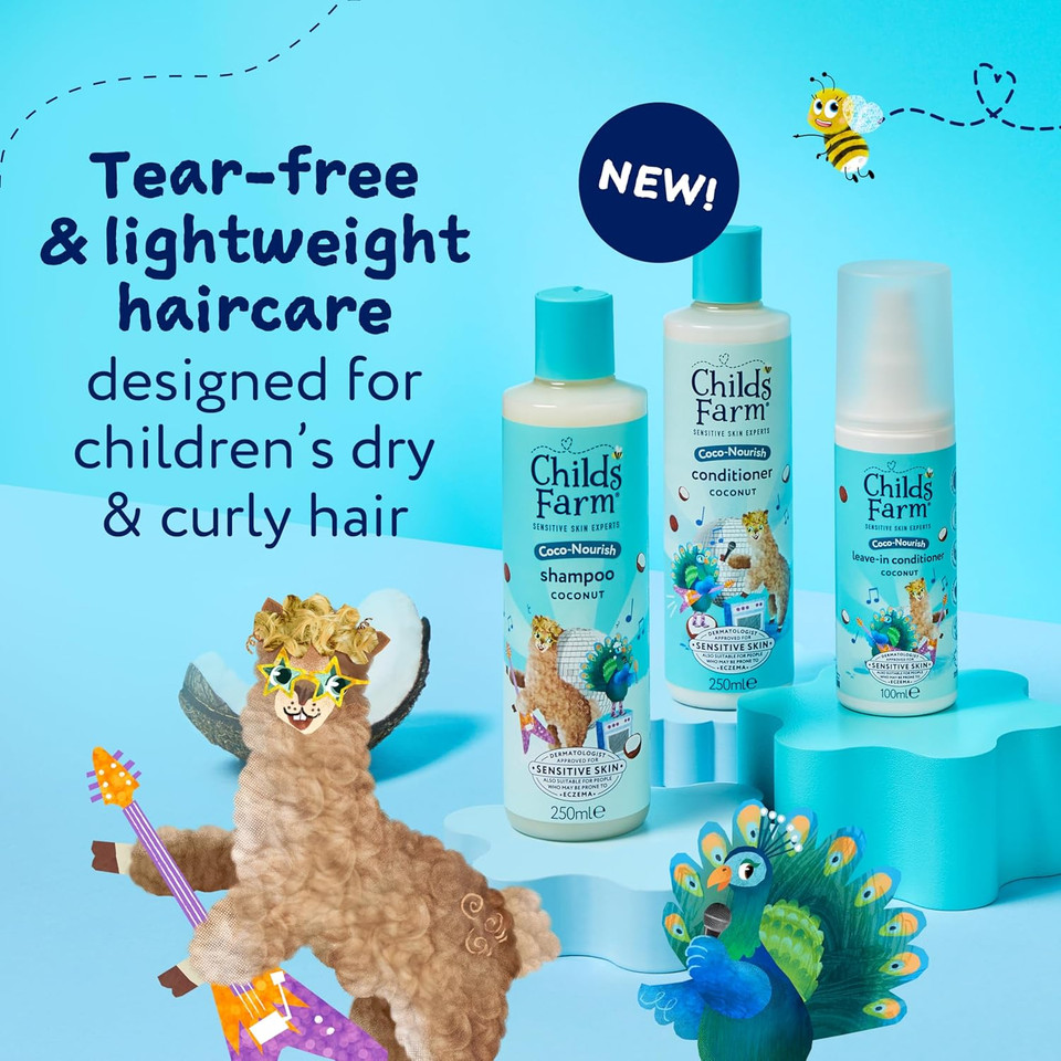 Childs Farm Kids Coco-Nourish Hair Regime Bundle |Tear Free Coconut Shampoo (250ml), Conditioner (250ml) and Leave-in Conditioner Spray (100ml) | Suitable for Dry, Curly and Coily Hair - 3 Pack