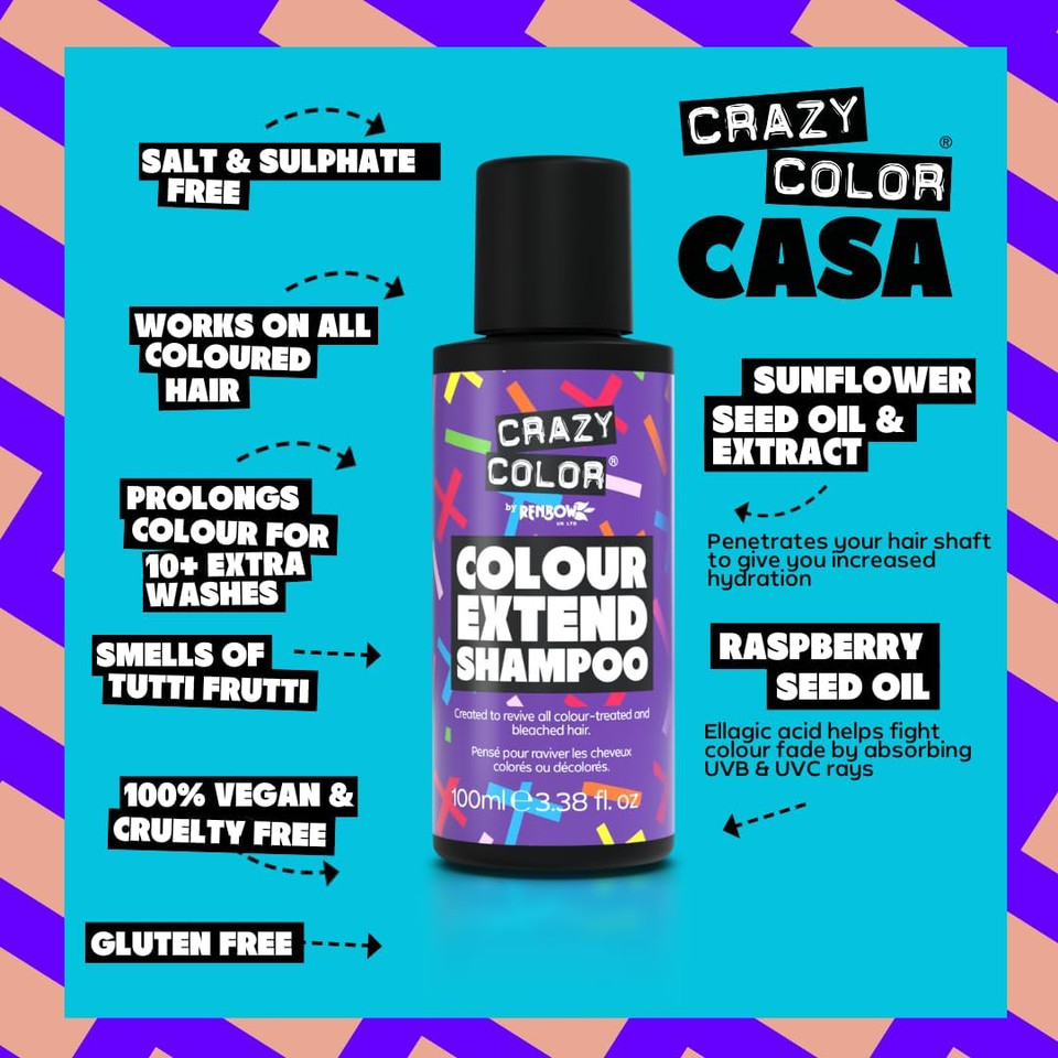 Crazy Color Haircare Travel Kit | 3 x 100ml Essentials for Coloured Hair Vibrancy | Extend Shampoo, Rainbow Conditioner & Anti-Bleed Spray | Vegan