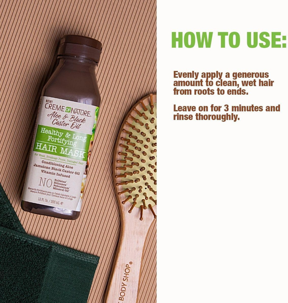 Creme of Nature Aloe & Black Castor Oil Healthy & Long Fortifying Hair Mask 12 oz, Brown, 355 ml