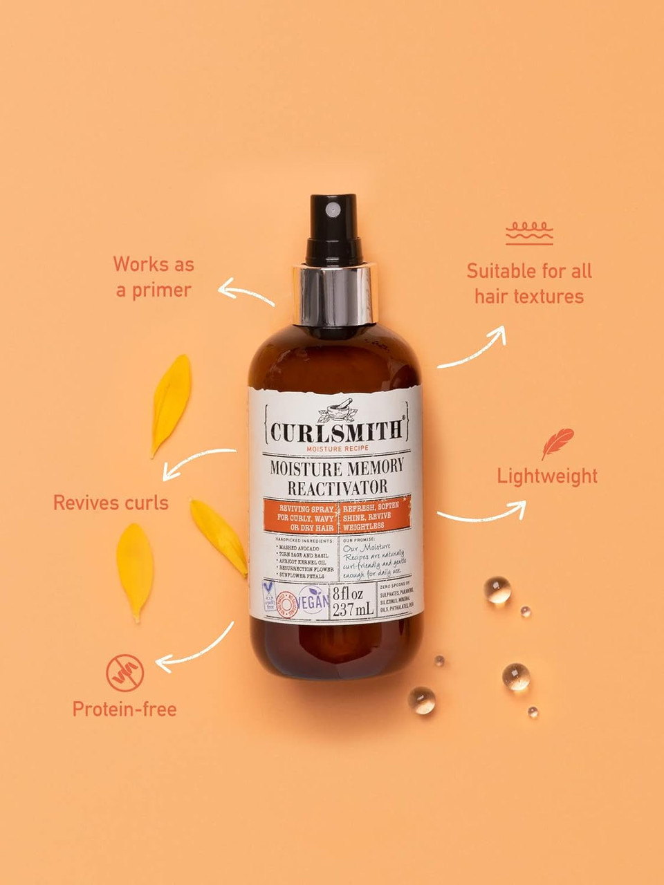 CURLSMITH - Moisture Memory Reactivator - Vegan Refresher Leave In Conditioner for Wavy, Curly and Coily Hair (237ml)